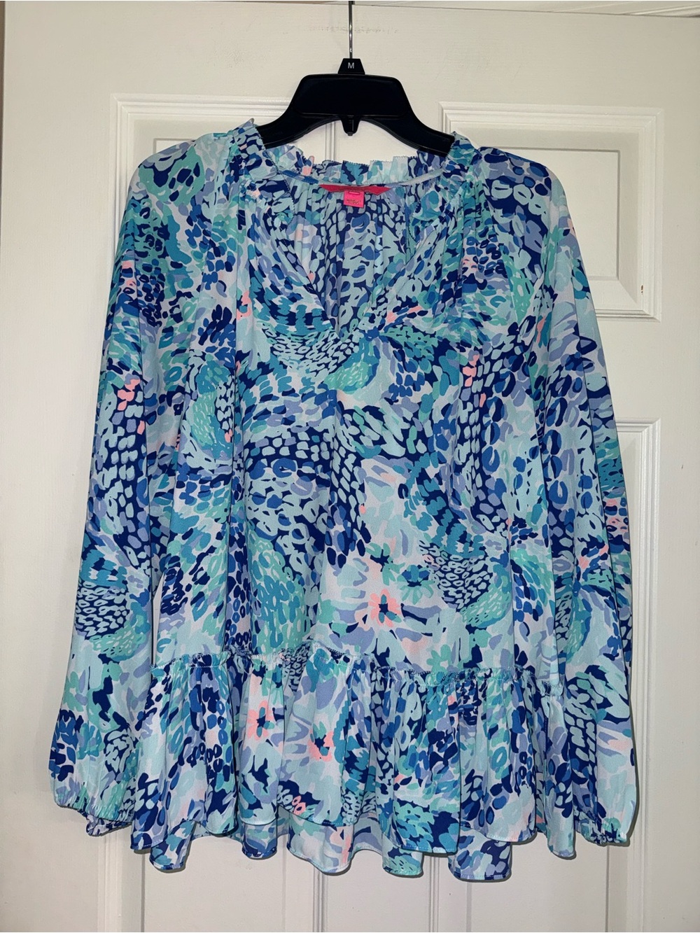 Lilly Pulitzer Light Blue Abstract Print Peplum Blouse - Women